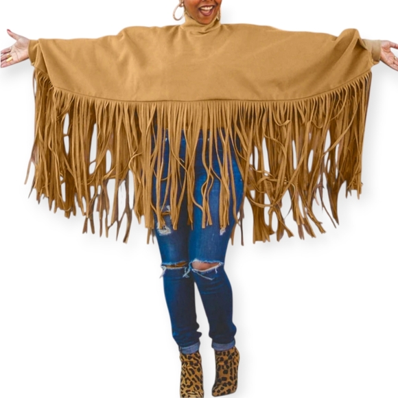 Tassel Turtleneck Poncho Top NWOT - Picture 2 of 3